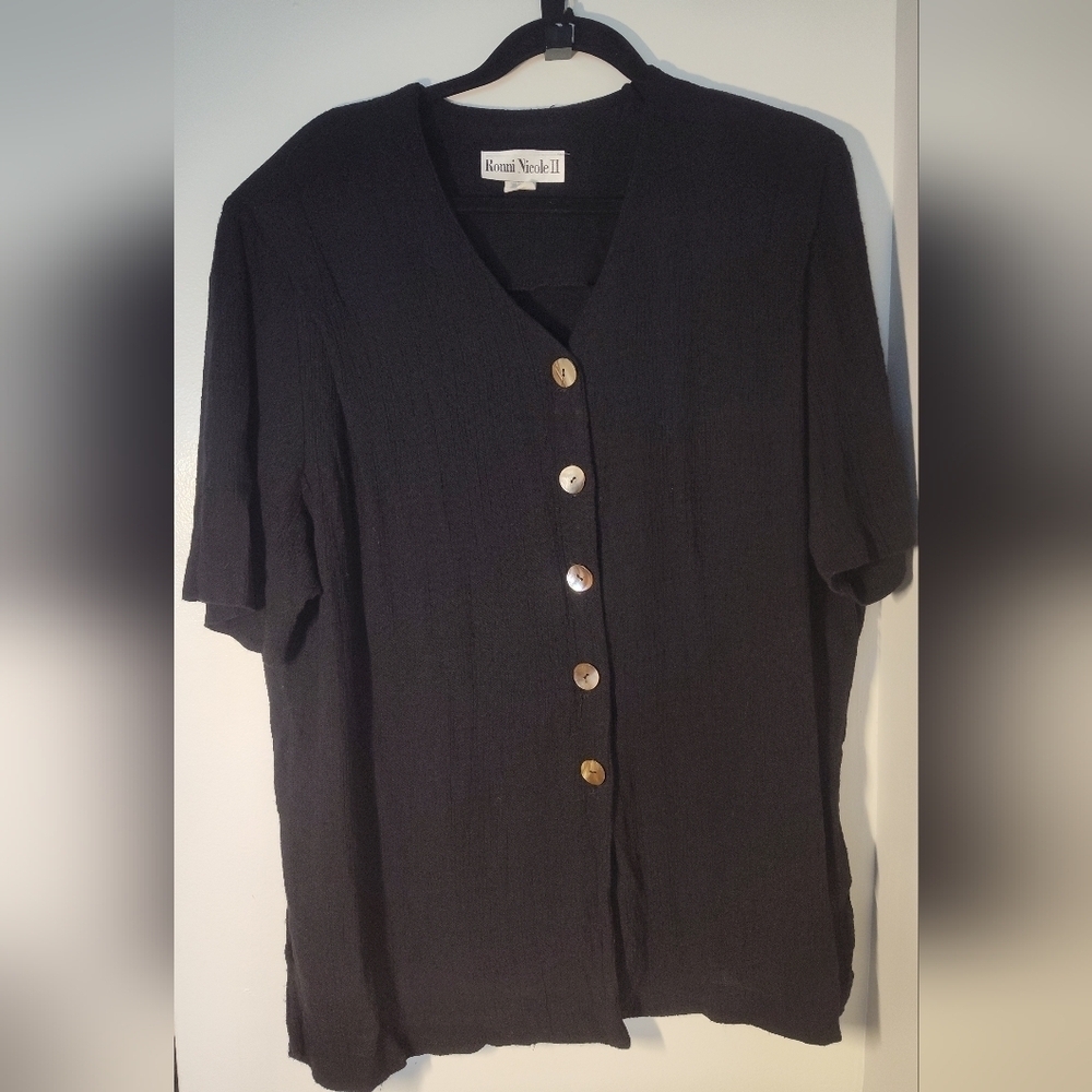 Vintage Ronni Nicole Black Button-Up Shirt Size 20 #706